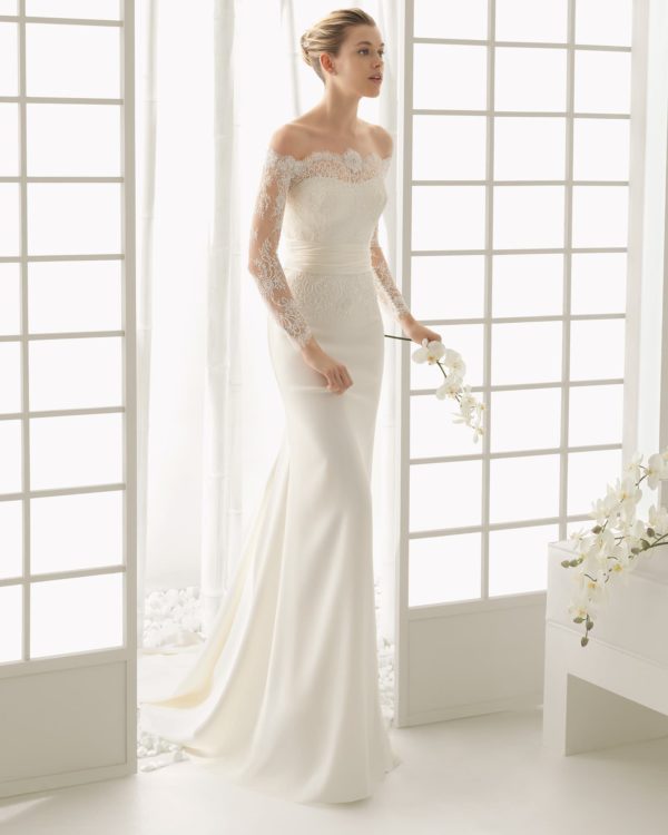 rosa clara off the shoulder wedding dress Kiara wedding dress by Rosa Clara. Shop online & schedule a fitting at Ana Koi Bridal