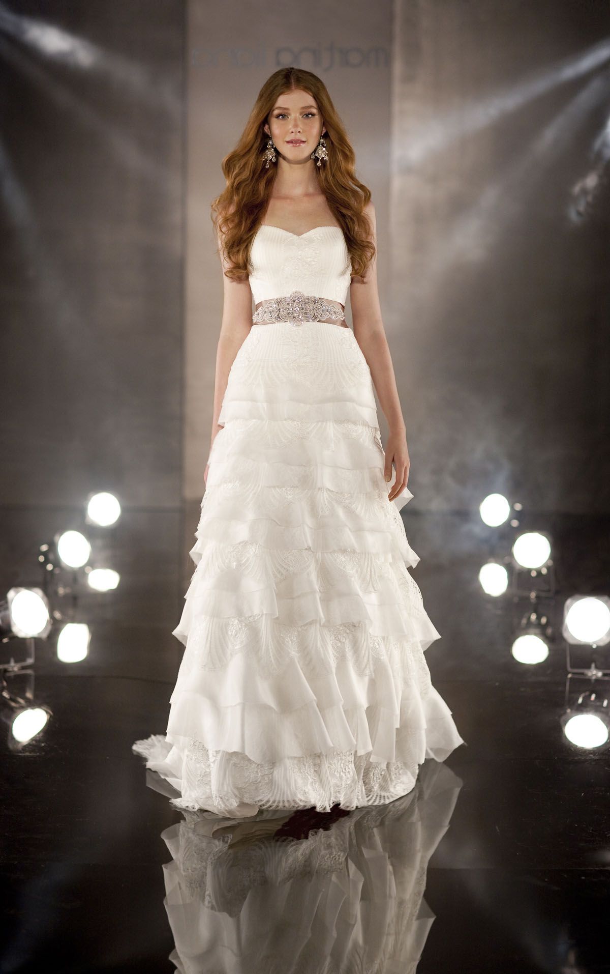 Lace tiered wedding dress best sale