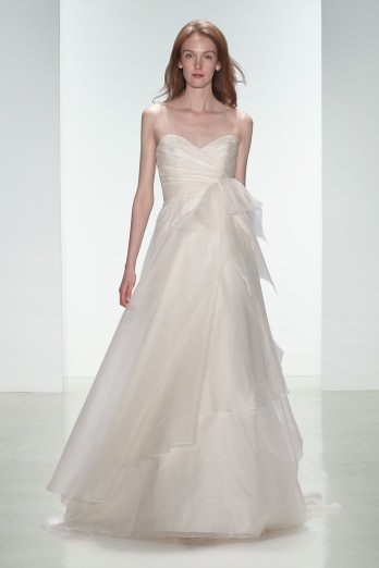 Amsale Aberra Finley Wedding Dress Sample Sale - A-Line Ivory Silk Organza ballgown, sweetheart strapless neckline with soft pleats, full skirt with bow accent at the natural waist.