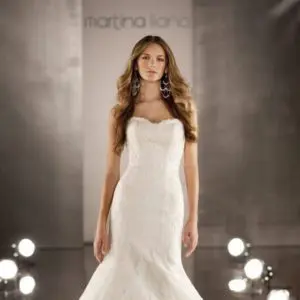 Martina Liana 346 Wedding dress - Fit and flare dress featuring a sweetheart neckline with vintage embroidered Alencon lace over Silk Satin Organza.