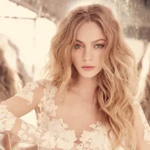 Hayley Paige Mona 6559 Wedding Dress Sample Sale - Fit and flare with floral lace bodice, illusion delicate long sleeves and thin straps in a keyhole back.