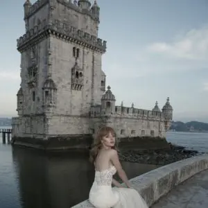 Netta BenShabu Madeline Wedding Dress - Fit and flare with sweetheart neckline, pearls and beaded bodice, netting rouched butt and tulle skirt.