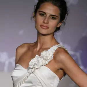 Alvina Valenta 9105 Wedding Dress Sample Sale - Fit and flare style dress with elegant soft curved neckline and jeweled floral one shoulder strap.