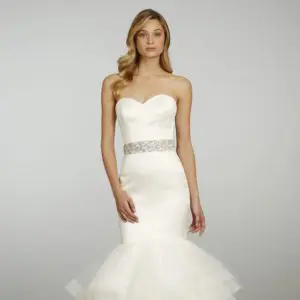Alvina Valenta 9307 Wedding Dress Sample Sale - Beautiful Fit and flare style dress with strapless sweetheart neckline in ivory silk satin organza and a tulle skirt.