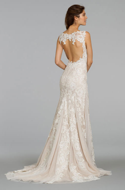 Alvina Valenta 9407 Wedding Dress Sample Sale - Fit and flare style dress with a stunning deep sheer V neckline and pretty keyhole back.