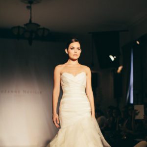 Suzanne Neville Adelphi Wedding Dress Sample Sale - Strapless sweetheart neckline fit and flare dress with a beautiful draped tulle organza bodice.