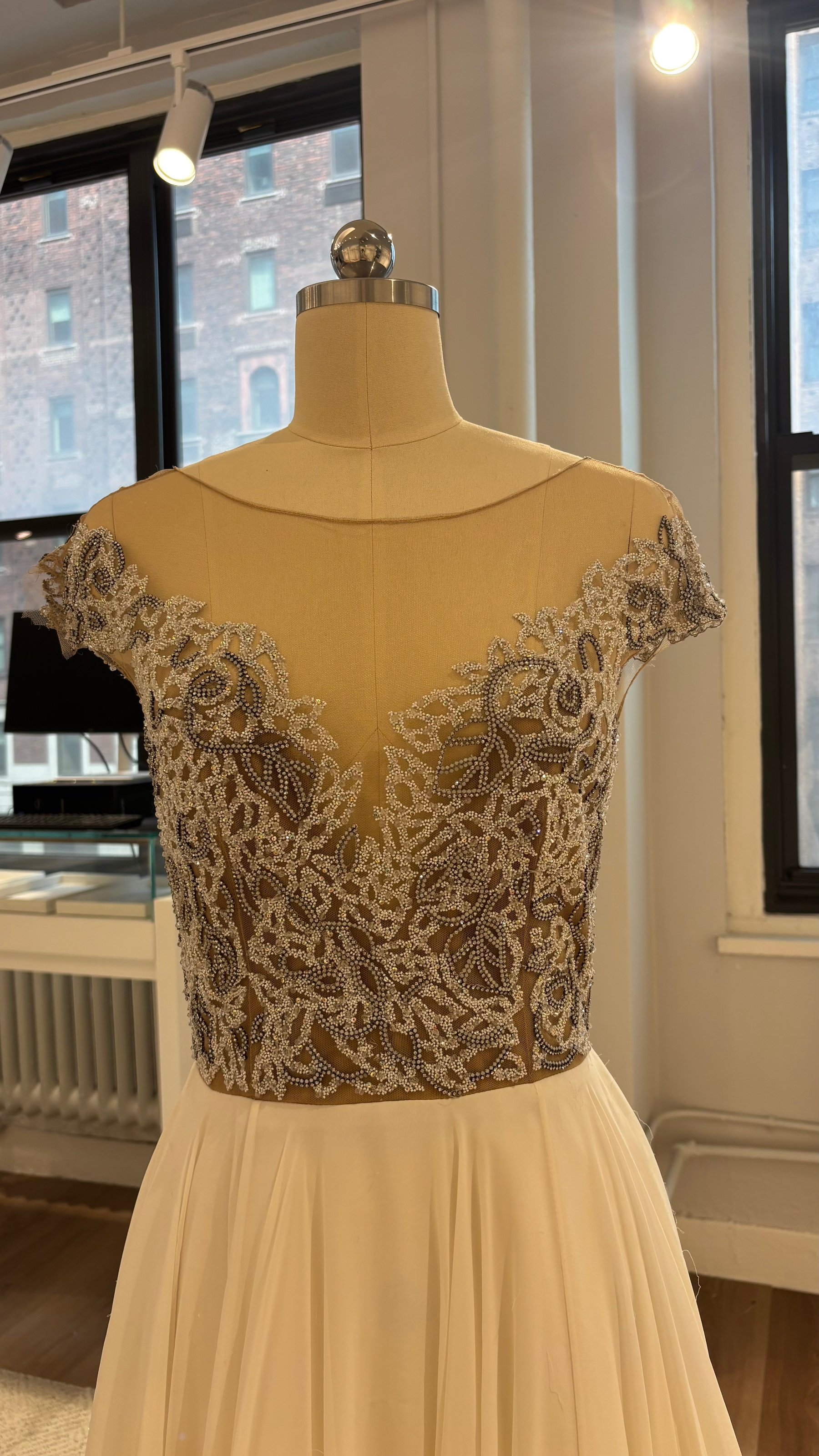 modest gold dresses for women Strapless Gown with Beaded Sheer Cape 39214 8-12 Weeks main image 1
