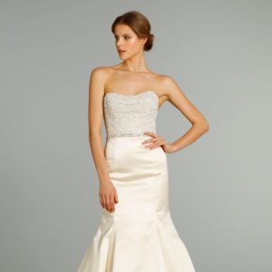 Jim Hjelm 8250 Wedding Dress - Blush Silk Faced Satin Trumpet, strapless pearl and crystal embroidered bodice, natural waist accented with crystal trim. Cover