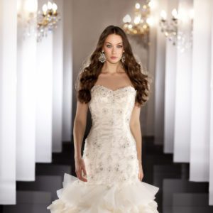 Martina Liana 470 Wedding Dress Sample Sale - Mermaid style in tulle and organza with Swarovski's and diamante beaded bodice, skirt features ruffle details.