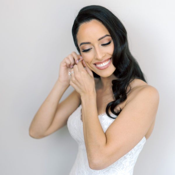 Jasmine & JT Wedding Atelier Real Bride - Suzanne Neville Athena Wedding Dress – Timeless Classic Fit and Flare Bridal Gown with Basque Waist, Strapless Sweetheart Neckline, Corset Detail and, Floral Fabric.