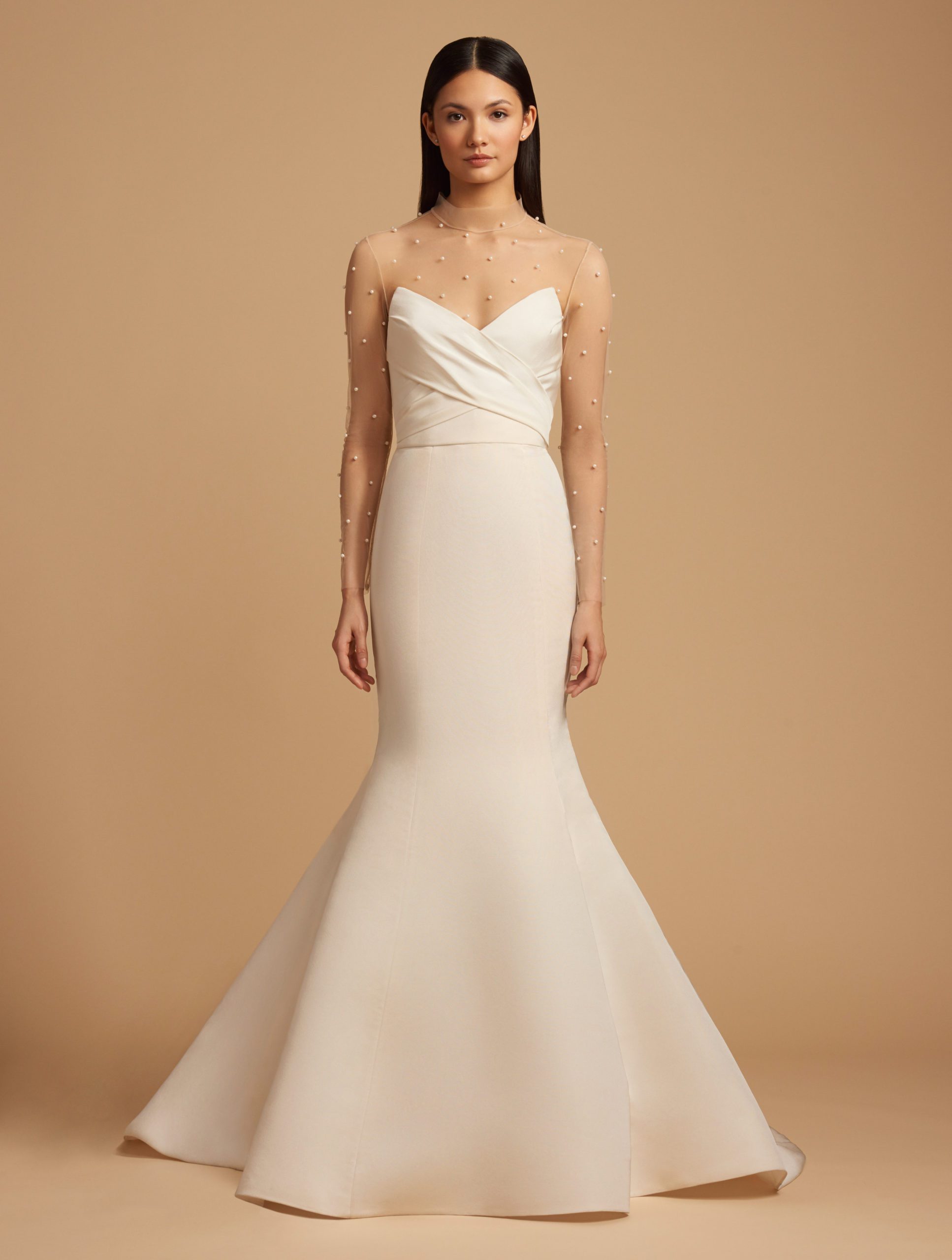 Allison Webb Meredith Wedding Dress - Ivory Silk faille strapless fit and flare gown with a draped bodice and origami half bow detail.