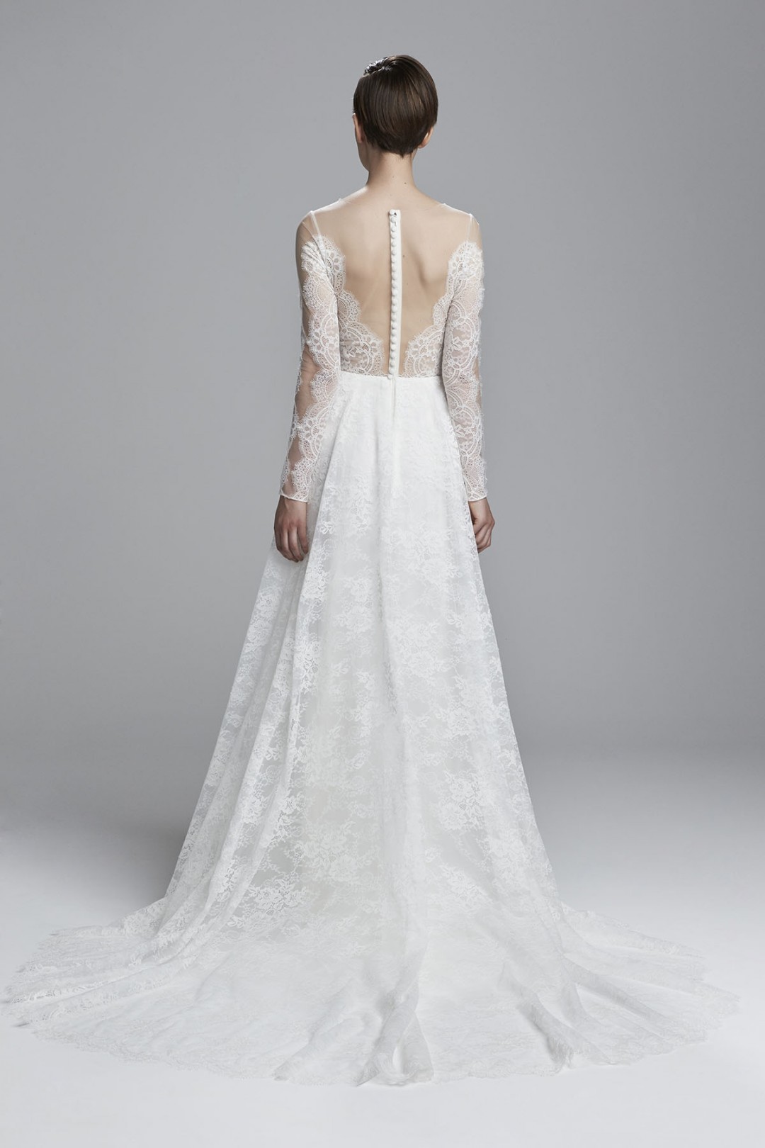 Romantic lace halter deep v neck wedding dress with embellished sash