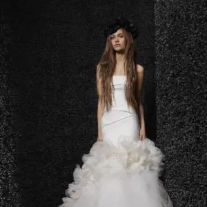 Vera Wang x Pronovias Eliette Wedding Dress - Off White Mikado, Tulle mermaid dress with 3D flowers, fitted bodice and strapless neckline.