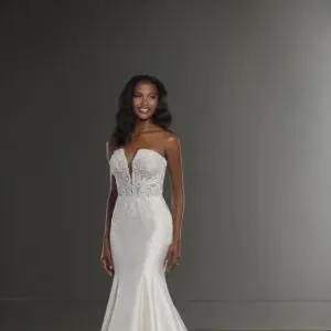 Martina Liana 1191 Wedding Dress - A beautiful Fit and flare gown with silk features and a deep v strapless neckline, fitted bodice and train.