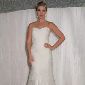 Modern Trousseau Adele Wedding Dress Sample Sale - Fit and flare style dress with a stunning sweetheart neckline, draped bodice and layered skirt.