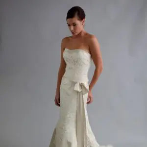 Modern Trousseau Autum Wedding Dress - Sexy Fit and flare style dress with sweetheart neckline, fitted silhouette in ivory lace and silk flower belt detail.