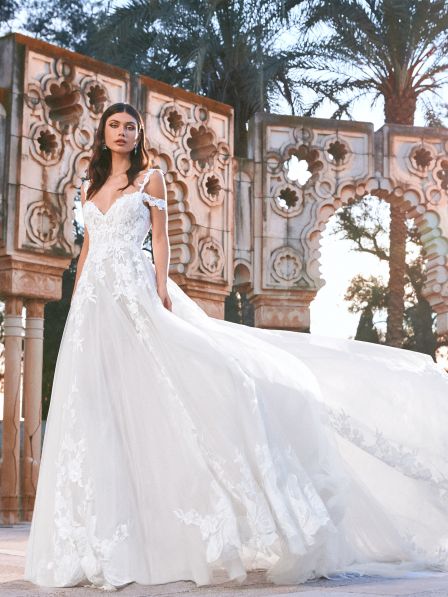 Modern A-Line Silk Wedding Dress with V-Back and Long Train - Martina Liana  Wedding Dresses