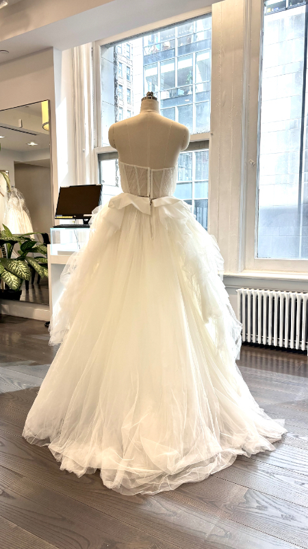 LaPremiere x Inbal Dror Elise Wedding Dress - Princess Bridal Gown with Natural Waist, Sweetheart Strapless Neckline, Pleated, Corset, Bows, Draping Details and, Tulle Fabric Back