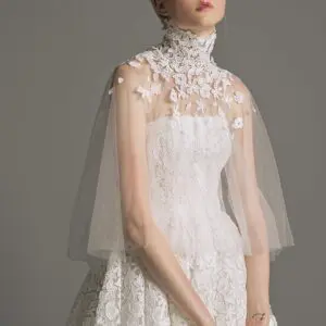 Peter Langner Nadine cape - High neckline 3D floral cape of tulle that creates a gorgeous bridal accessory to enhance the matching Nadine wedding dress