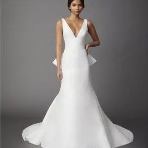 Allison Webb Wellsley Reese 42209 Wedding Dress - Fit and flare style dress with modern clean neckline, with the Claremont fitted skirt & removable bow.