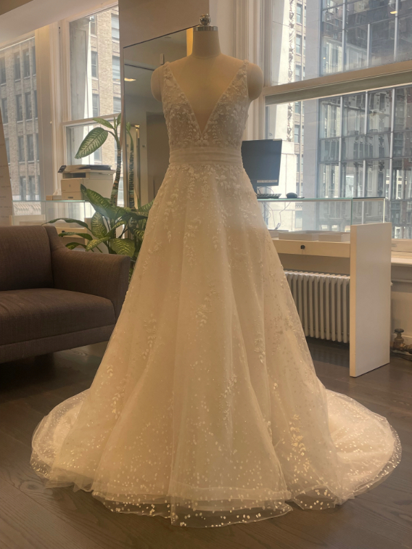 a line bridal dress manufacturer usa 42206 Lillia Color:Lemon Yellow trend dress Lace A-Line Wedding Dress strapless plunging neckline