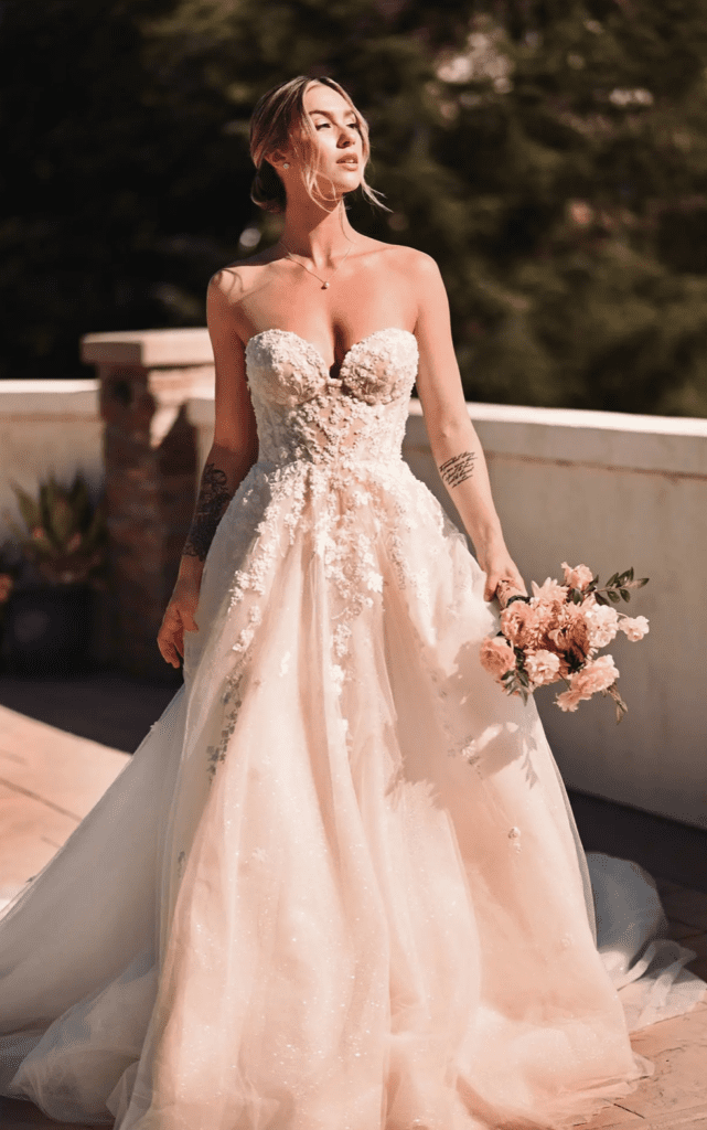 Corset bodice floral lace white ball gown or A-line wedding dress