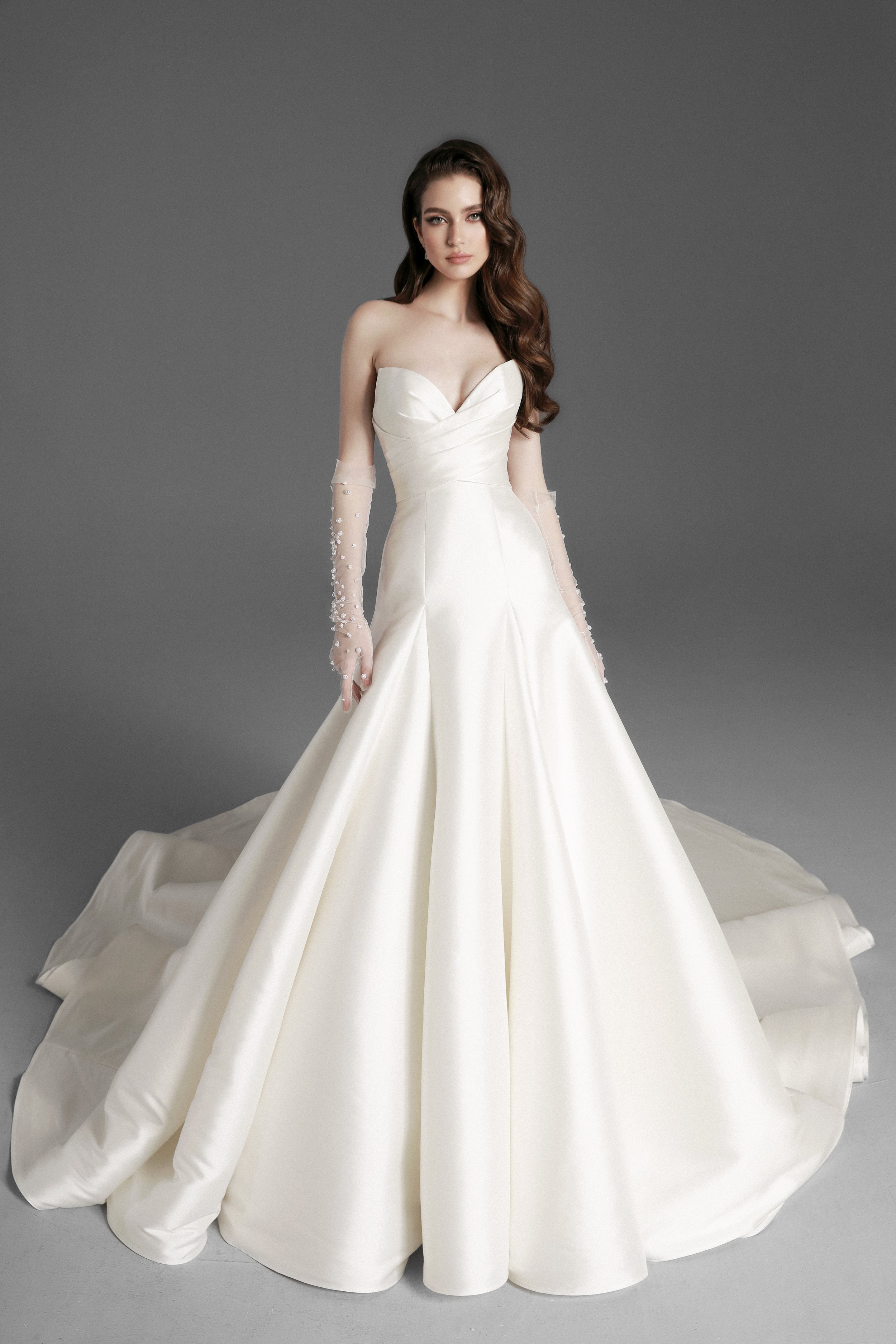 slim fit dress slacks Fit & Flare Wedding Dress with Large Train – Sample Sale