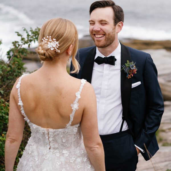 Robyn & Matt Wedding Atelier Real Bride - Estee Couture Galia Wedding Dress – Romantic A-Line Bridal Gown With Natural Waist, Sweetheart Neckline, Off the Shoulder, Embellished Illusion, Back Details, Lace Fabric.