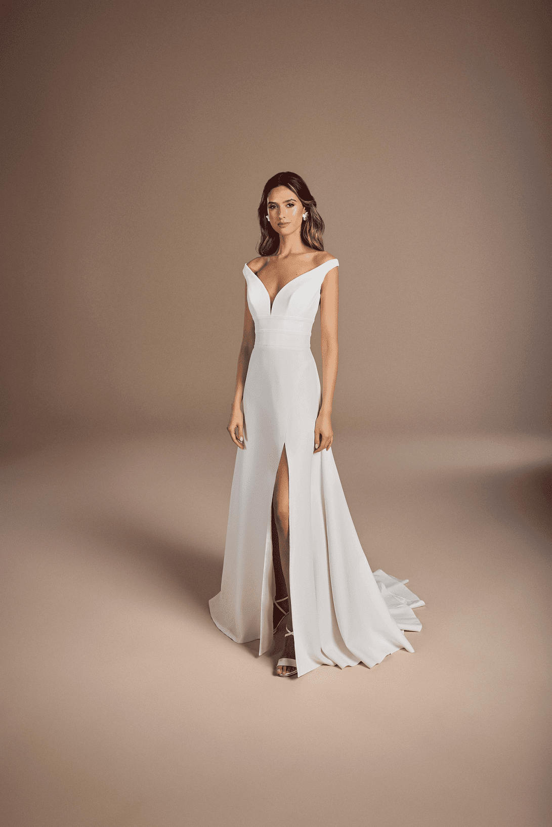 SUZY, A-line crepe wedding dress with V-neck