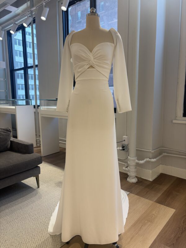 fit and flare wedding dress with long sleeves Fit-and-Flare Collection embellished with buttons for a timeless look Fortuna