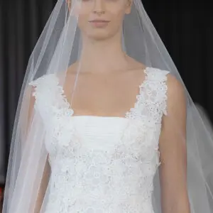  Peter Langner Emma Due Wedding Dress - Modified A Line with squared neckline, elegant floral guipure lace and silk satin details.