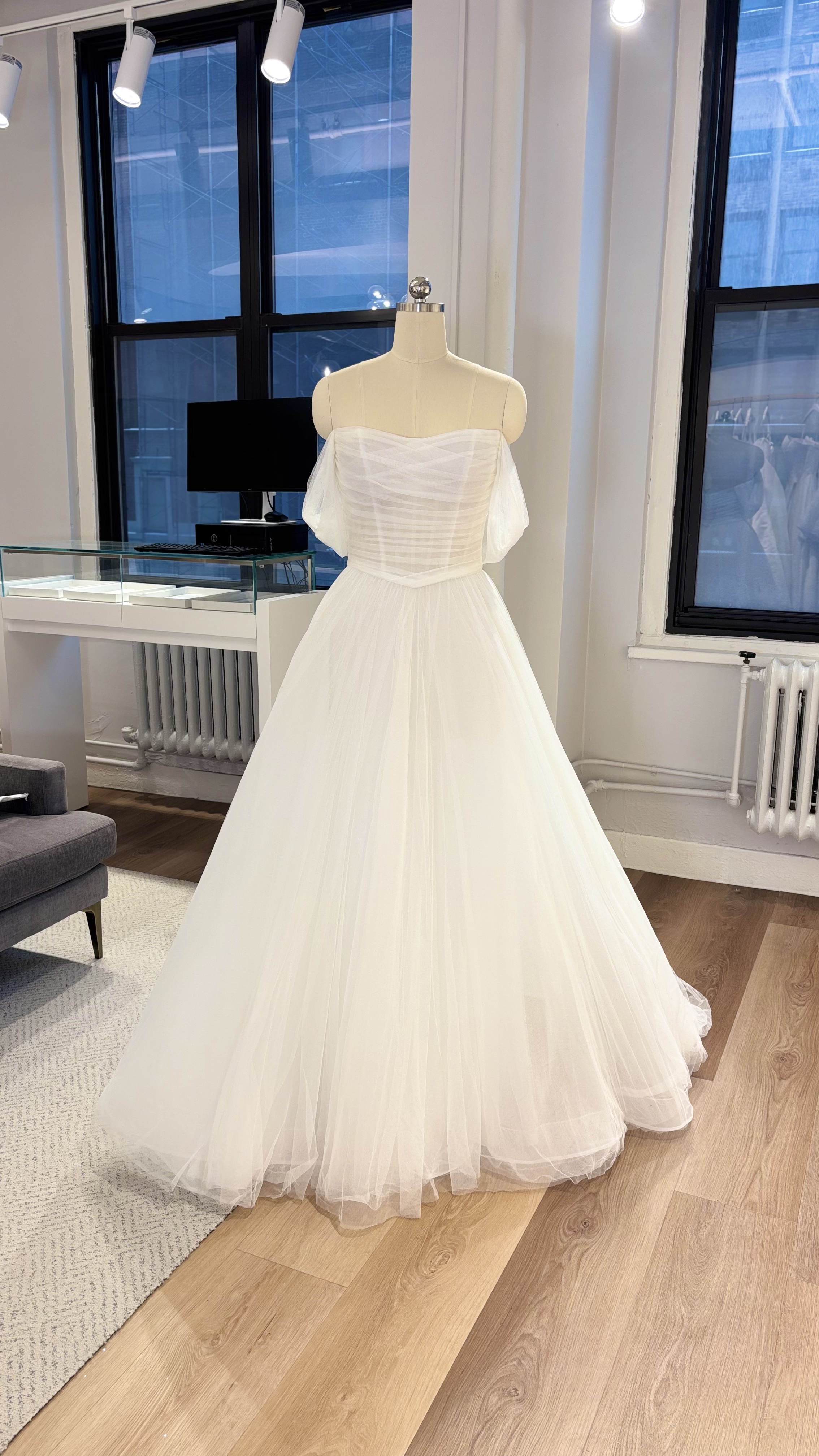 a line beach wedding dress Off-Shoulder Tulle A-Line With Slit Custom Color / US 2 To further enhance the dresss allure A-line Lace Beach Wedding Dresses