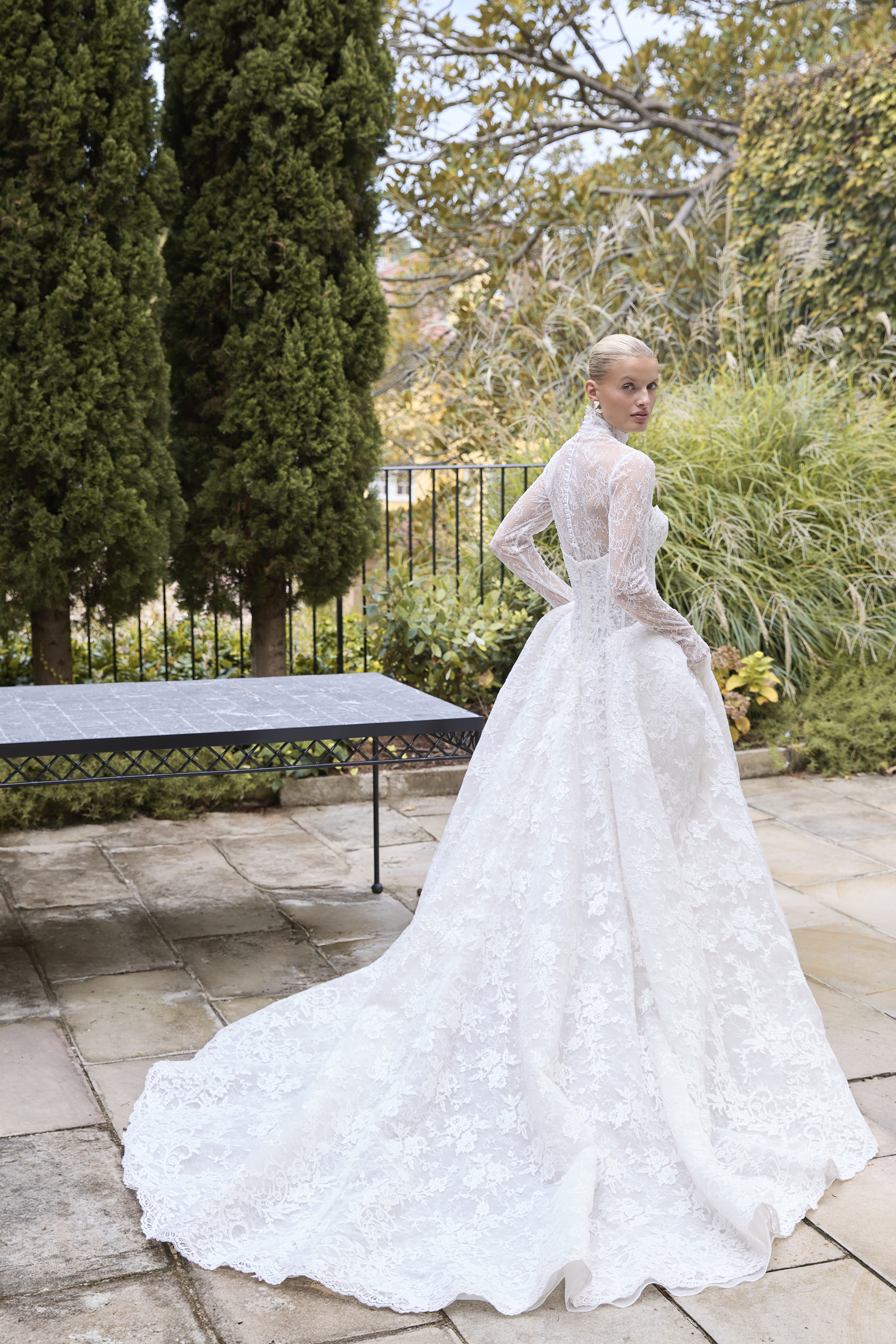 maxi dress style wedding dresses 44296: Long Sleeve Mikado Ball Gown with Pleated Bodice
