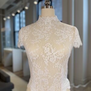 Wedding Atelier Chantilly Lace Cap Sleeve Bolero - Fitted Bolero with mock-neck, cap sleeves, scalloped finish edges in all over lace.