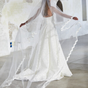 Peter Langner 1939 Wedding Veil - Oval Shaped Veil in Tulle Fabric with Lace Trim and Blusher.