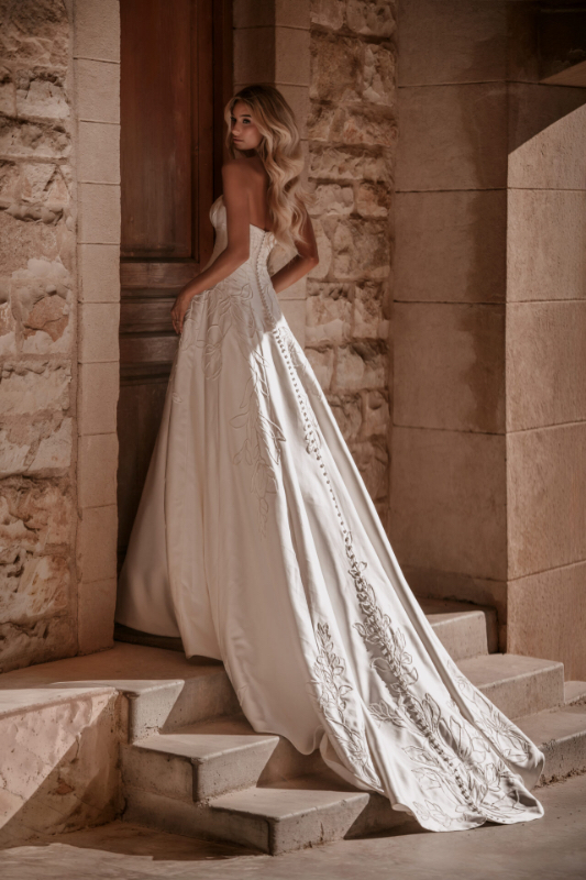 Martina Liana 2062 Wedding Dress - Couture Romantic Sexy A-Line Bridal Gown with Princess Seams, Strapless Straight Neckline, Embroidery Floral Details in Mikado Fabric.