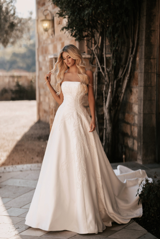 Martina Liana 2062 Wedding Dress - Couture Romantic Sexy A-Line Bridal Gown with Princess Seams, Strapless Straight Neckline, Embroidery Floral Details in Mikado Fabric.