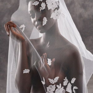 Peter Langner 1936 Wedding Veil – Oval Shaped Veil in Tulle Fabric with Petal Lace Detail and Blusher.