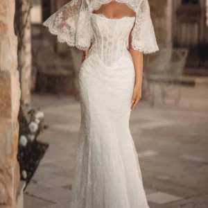 Martina Liana 2010 Wedding Dress - Romantic sexy Fit and Flare Bridal Gown with Drop Waist, Staight Strapless Neckline, Corset Bodice and Lace Fabric.