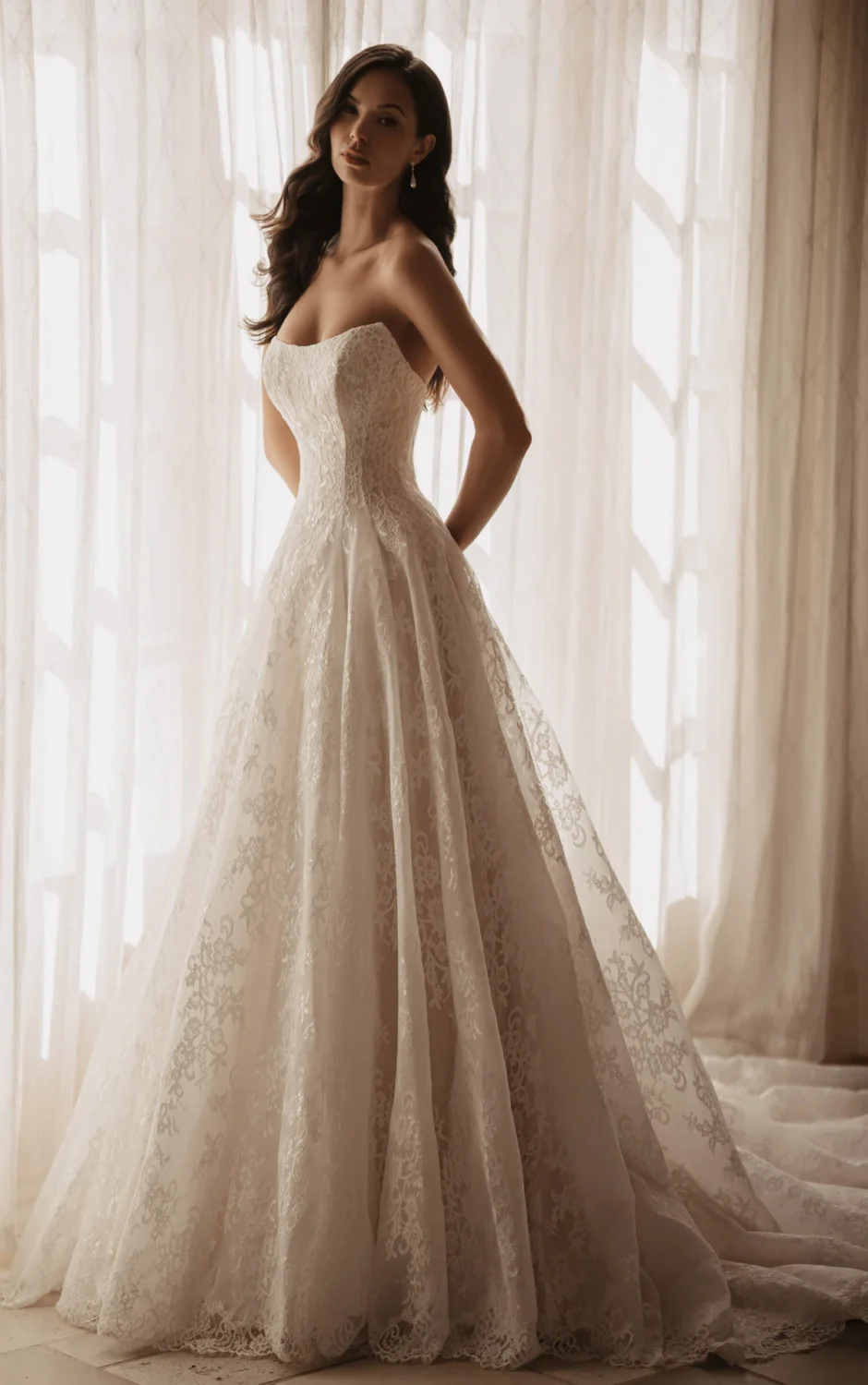Martina Liana 2070 Wedding Dress - Romantic Modern A-Line Bridal Gown with Princess Seams, Strapless Cat-Eye Neckline, Corset Detail and Lace Fabric.