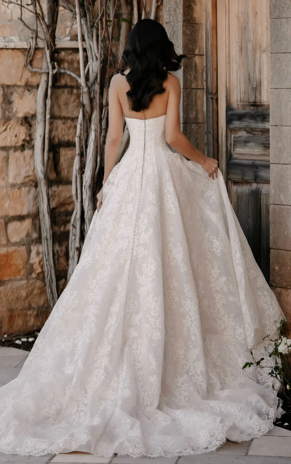 Martina Liana 2070 Wedding Dress - Romantic Modern A-Line Bridal Gown with Princess Seams, Strapless Cat-Eye Neckline, Corset Detail and Lace Fabric.